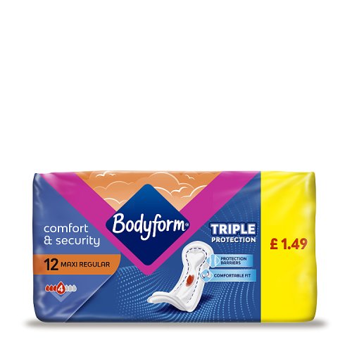 Bodyform Maxi Sanitary Towels Normal PMP £1.49 12's pack shot