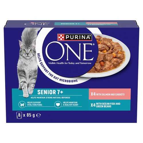 Purina ONE Senior 7+ Salmon & Ocean Fish (8 x 85g) pack shot