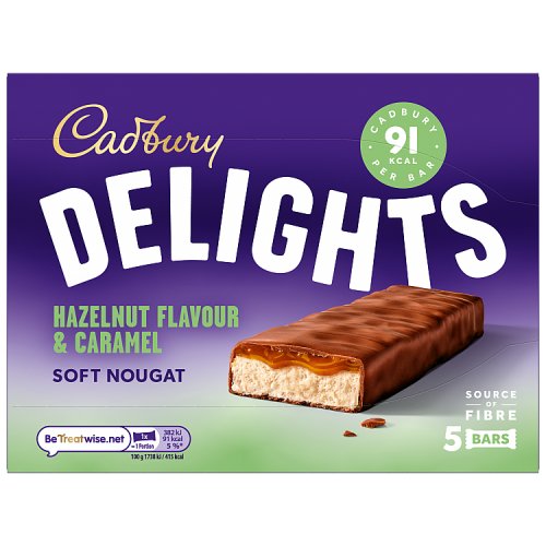 Cadbury Delights Nougat Hazelnut & Caramel Bars 5pk (5 x 22g) 110g pack shot