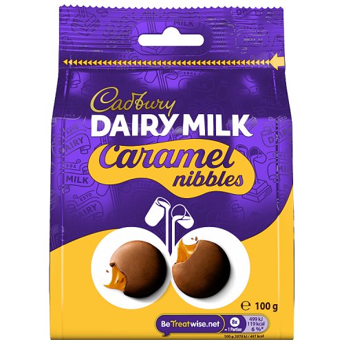 Cadbury Large Bag Caramel Nibbles 100g (E) pack shot