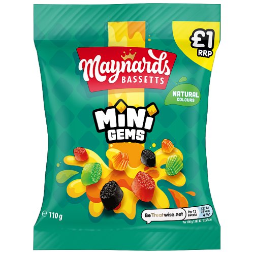 Maynards Bassetts Mini Gems Candy PM £1 110g pack shot