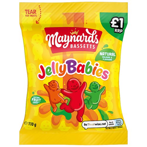 Maynards Bassetts Jelly Babies Candy PM £1 110g pack shot
