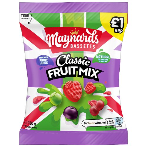 Maynards Bassetts Classic Fruit Mix PM £1 110g pack shot