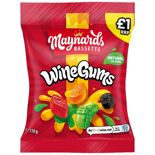 Maynards Bassetts Wine Gums Candy PM £1 110g pack shot
