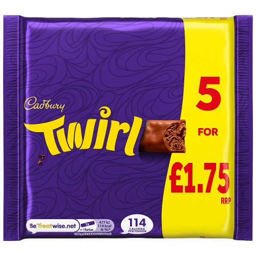 Cadbury Twirl PM £1.75 5pk (5 x 21.5g) pack shot