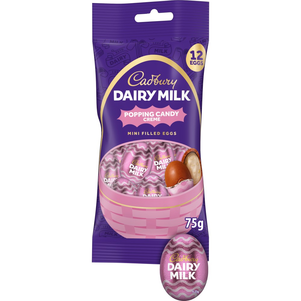 Cadbury Dairy Milk Popping Candy Mini Filled Eggs 75g pack shot