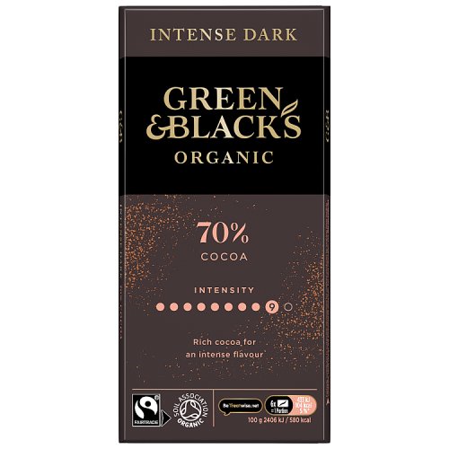 Green & Blacks Organic 70% Dark Chocolate Bar 90g pack shot