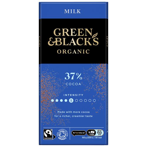 Green & Blacks Organic Milk Chocolate Bar 90g pack shot