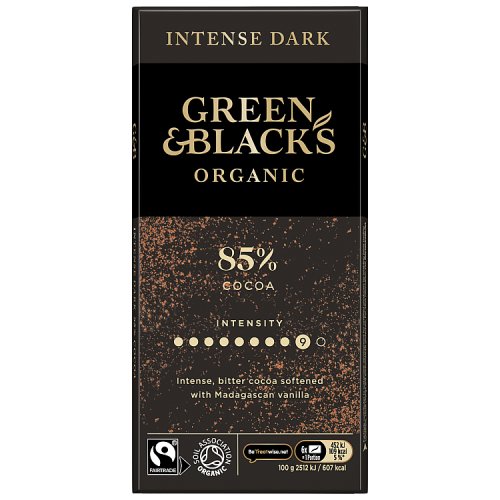 Green & Blacks Organic 85% Dark Chocolate Bar 90g pack shot