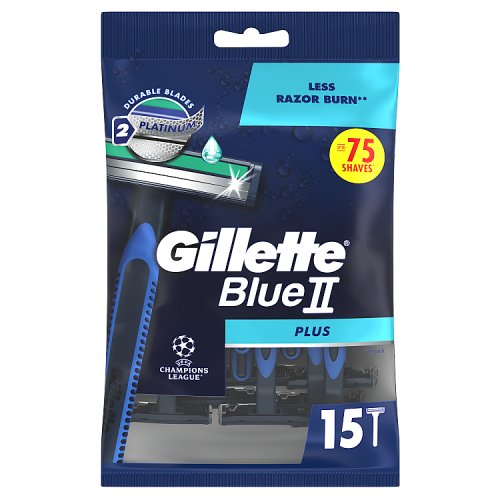 Gillette Blue 2 Plus Disposable Razors 15s pack shot