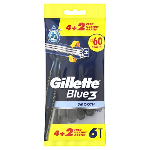 Gillette Blue 3 Disposable Razors Smooth 4+2 Pack pack shot