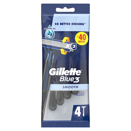 Gillette Blue 3 Disposable Razors 4s pack shot