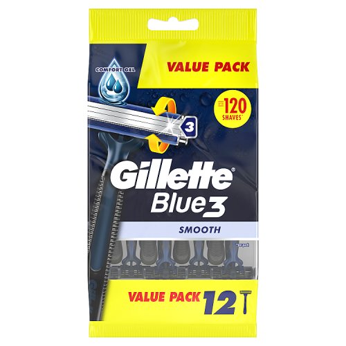 Gillette Blue 3 Disposable Razors 12 Pack pack shot