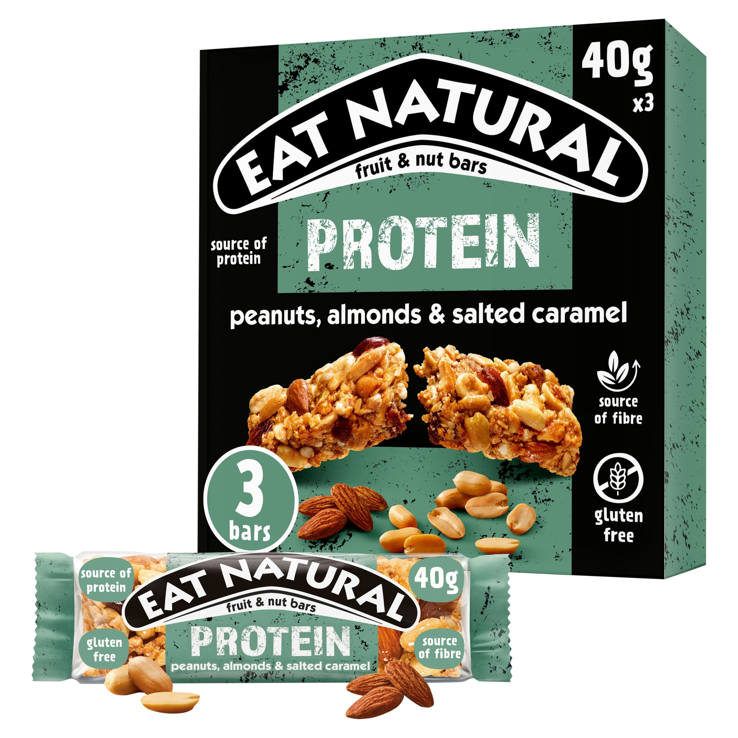 Eat Natural Protein Peanuts, Almonds & Salted Caramel T3 120g pack shot