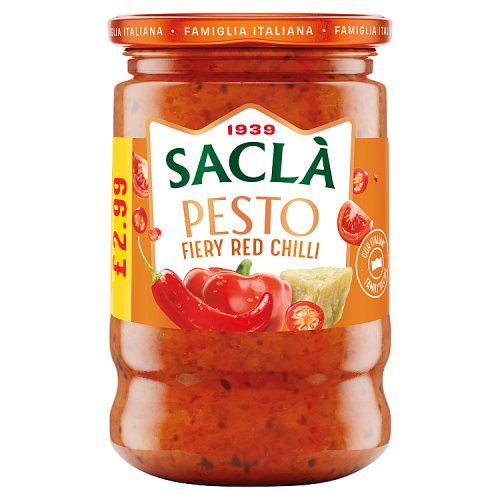 Sacla Fiery Pesto 190g PMP pack shot