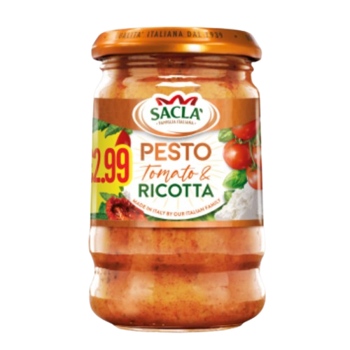 Sacla Tom/Ricotta Pesto 190g PMP pack shot