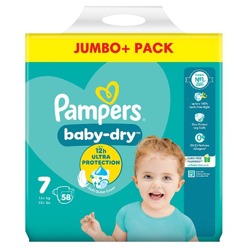 Pampers Baby Dry Taped Size 7 Jumbo Pack 58s pack shot