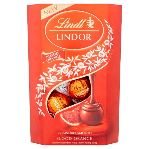 Lindt Lindor Blood Orange Milk Chocolate Truffles Box 200g pack shot
