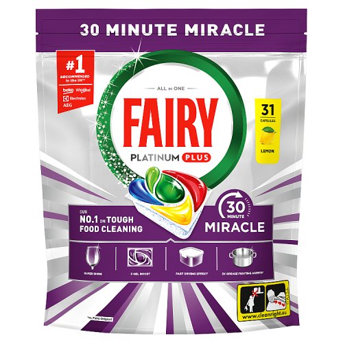Fairy Platinum Plus 30 Min Miracle ADW 31ct Lemon pack shot