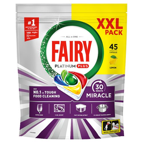 Fairy Platinum Plus Miracle Dishwasher Tablets Lemon 45s pack shot