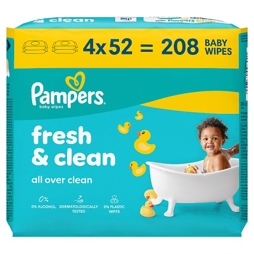 Pampers Baby Wipes Fresh Clean 3x(4x52s) Plastic Free pack shot