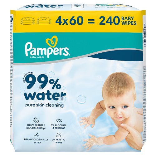 Pampers Aqua Baby Wipes 99% Water 3x(4x60ct) pack shot