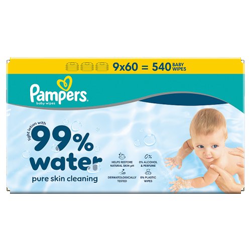 Pampers Aqua Baby Wipes 99% Water 1x(9x60ct) pack shot