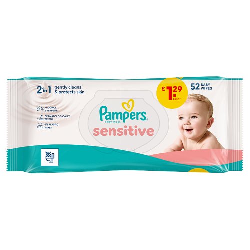 Pampers Baby Wipes Sensitive 52ct Plastic Free PMP 1.29 pack shot