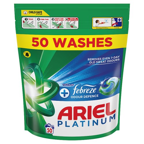 Ariel Platinum+ Pods 50ct Febreze pack shot
