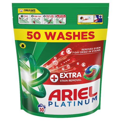 Ariel Platinum+ Pods 50ct Stain Removal pack shot