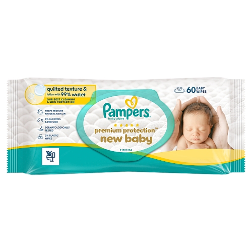 Pampers Total Care Aqua Baby Wipes 60pc pack shot