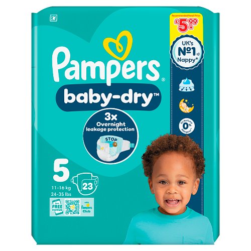 Pampers Baby Dry Taped Size 5 Carry Pack 23s PMP £5.99 pack shot