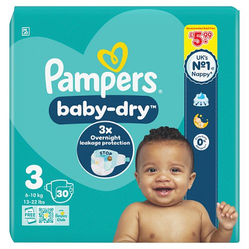 Pampers Baby Dry Taped Size 3 Carry Pack 30s PMP £5.99 pack shot