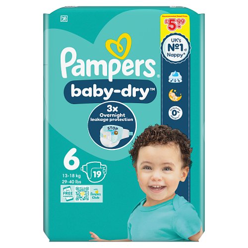 Pampers Baby Dry Taped Size 6 Carry Pack 19s PMP £5.99 pack shot