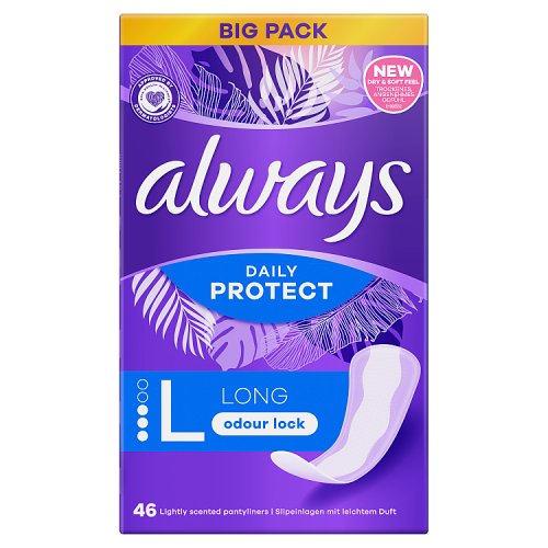 Always Dailies Liners Long Unscented 46ct pack shot