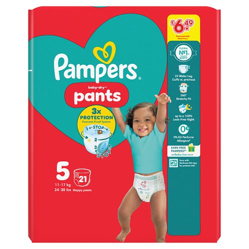 Pampers Baby Dry Pants Size 5 Carry Pack 21s PMP 6.49 pack shot