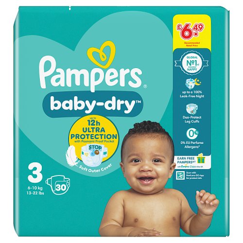 Pampers Baby Dry Taped Size 3 Carry Pack 30s PMP 6.49 pack shot