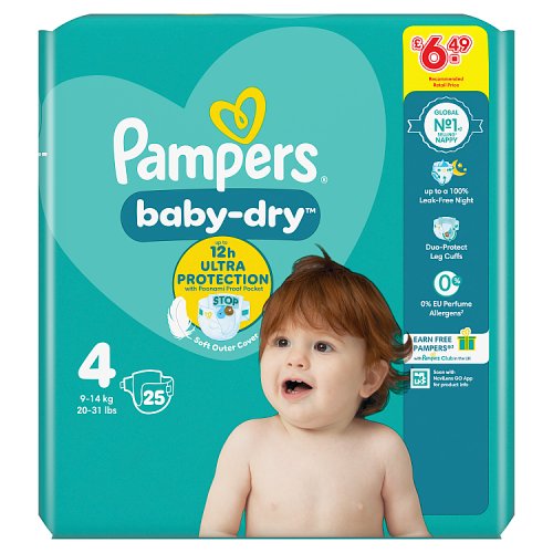 Pampers Baby Dry Taped Size 4 Carry Pack 25s PMP 6.49 pack shot