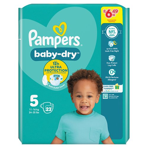 Pampers Baby Dry Taped Size 5 Carry Pack 23s PMP 6.49 pack shot