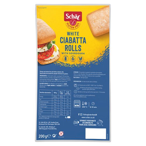 Schar White Ciabatta Rolls Gluten Free 200g pack shot