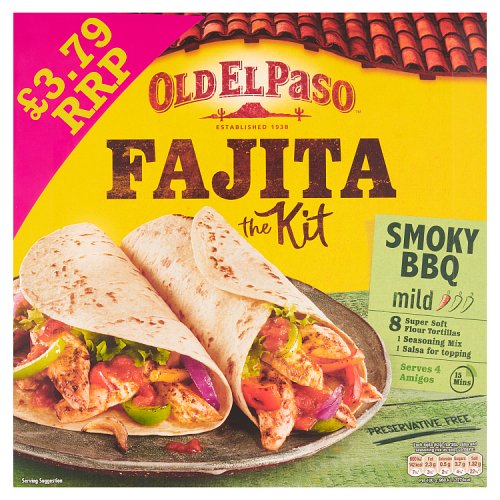 Old El Paso BBQ Fajita Kit 4x500g PMP £3.79 pack shot