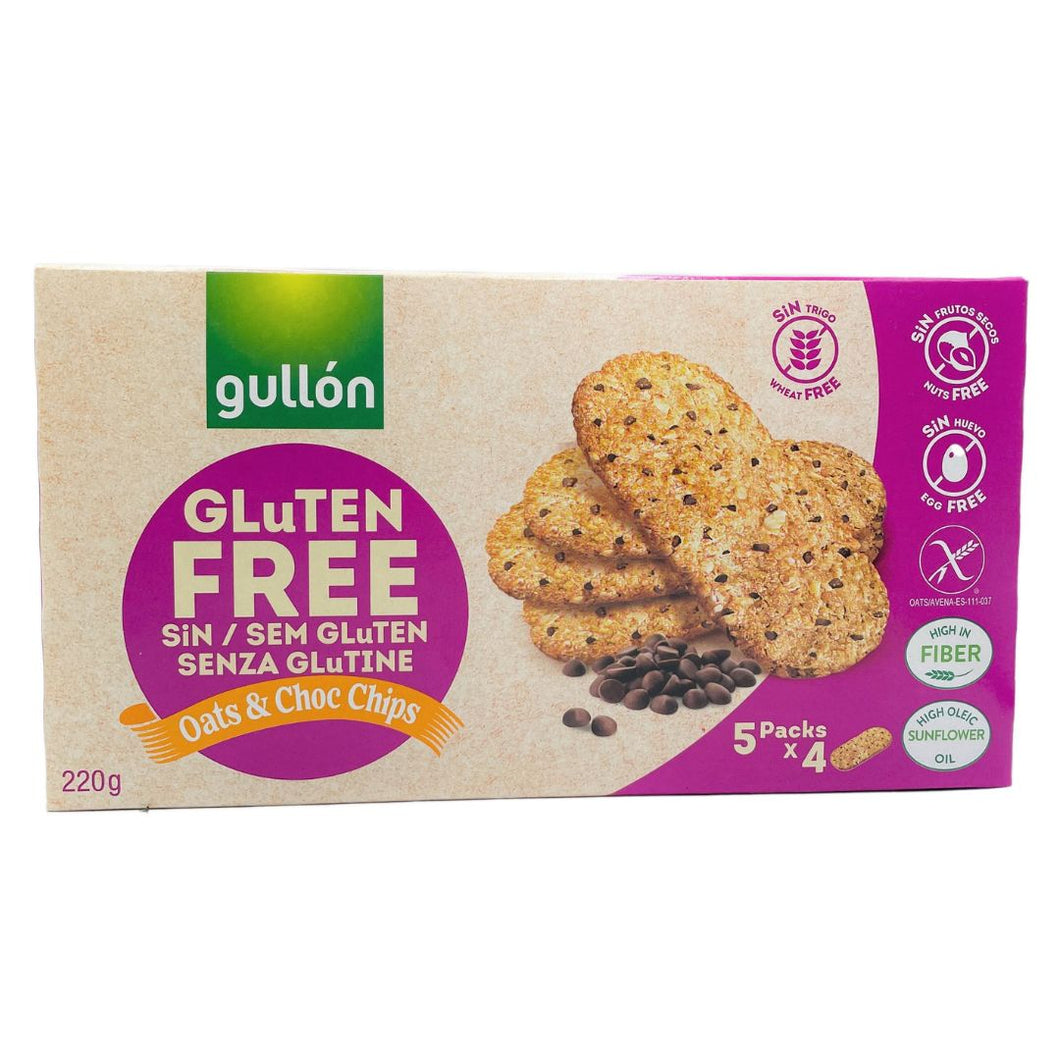 Gullon Gluten Free Oat Choc Chip Cookies 220g pack shot