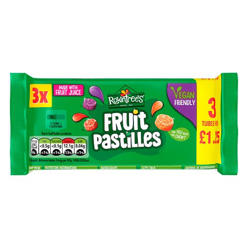 Rowntrees Fruit Pastilles PM £1.25 3pk (3 x 41g) pack shot
