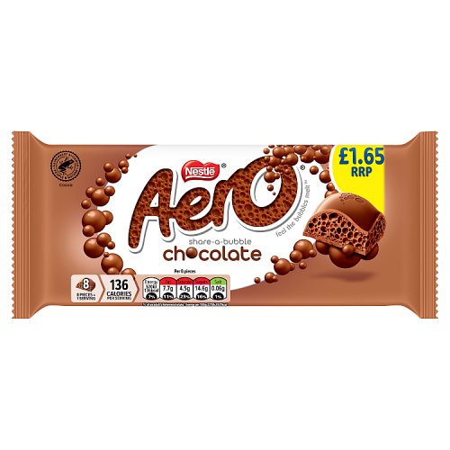 Aero Milk Chocolate Sharing Bar PM £1.65 90g pack shot