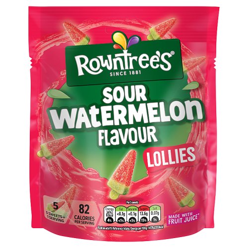 Rowntrees Sour Watermelon Lollies Pouch 130g pack shot