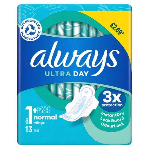 Always Ultra Pads Light/Moderate Day (Size 1) Single Pack PMP 13ctx6 pack shot