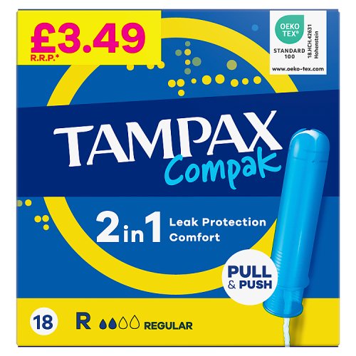 Tampax Compak Regular 18ct PMP 3.49 pack shot