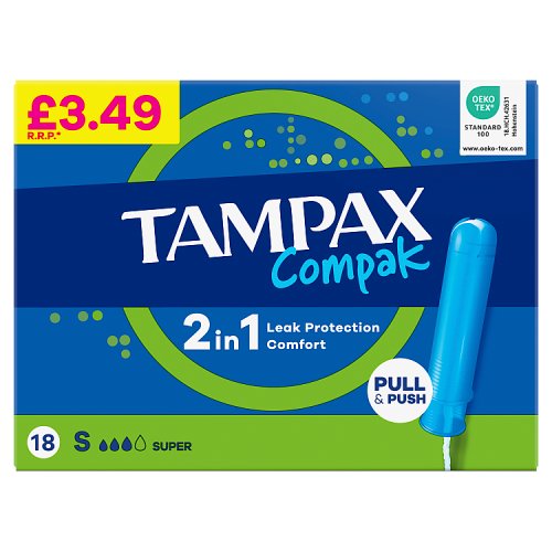 Tampax Compak Super 18ct PMP 3.49 pack shot