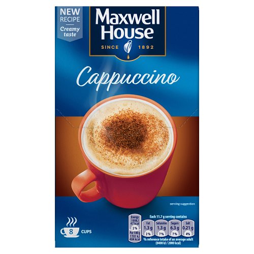 Maxwell House 8 X 11.7g Instant Coffee Sachets Cappuccino pack shot