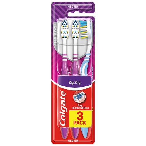 Colgate Toothbrush Zigzag Medium 3 Pack pack shot